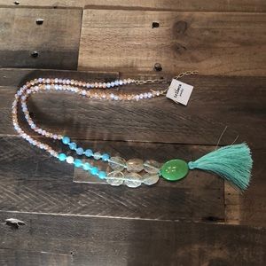 New: Gem-crystal long statement necklace